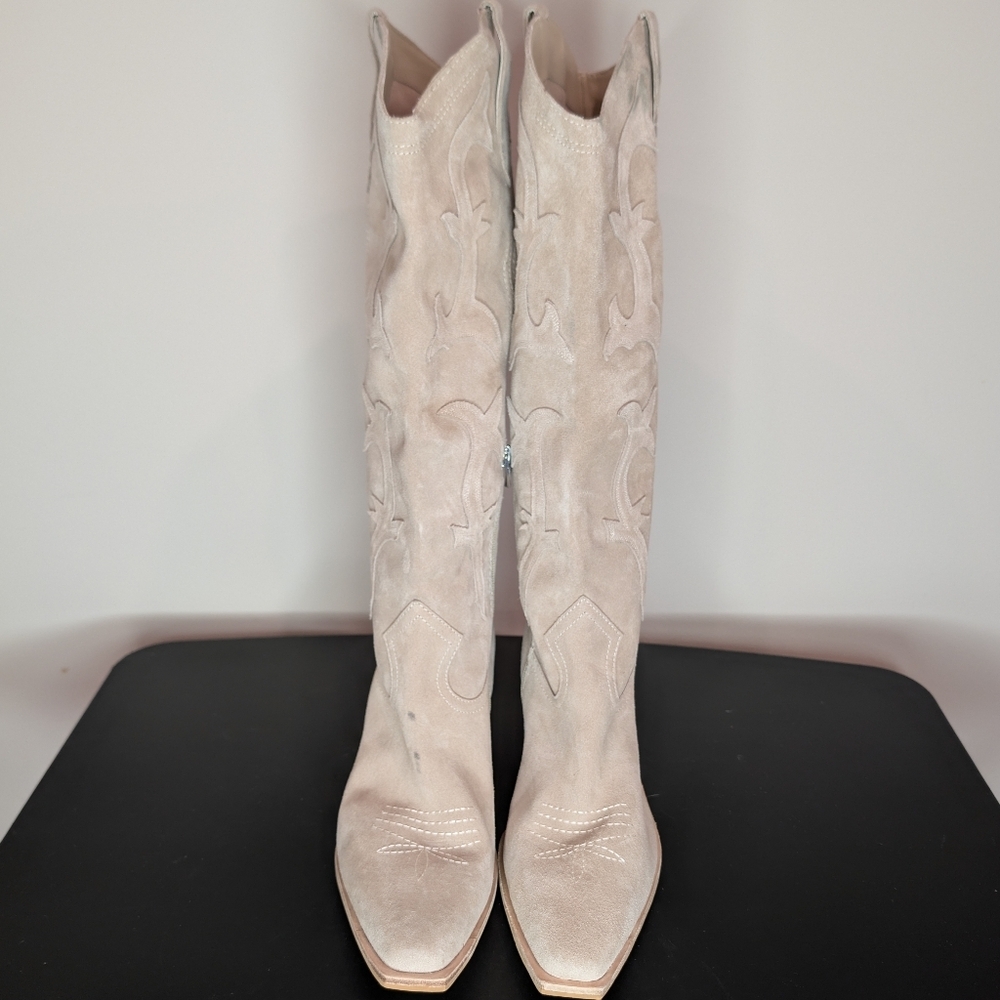 Dolce Vita Samare Tall Suede Cowboy Western Boots Taupe Size 12 - Picture 5 of 14
